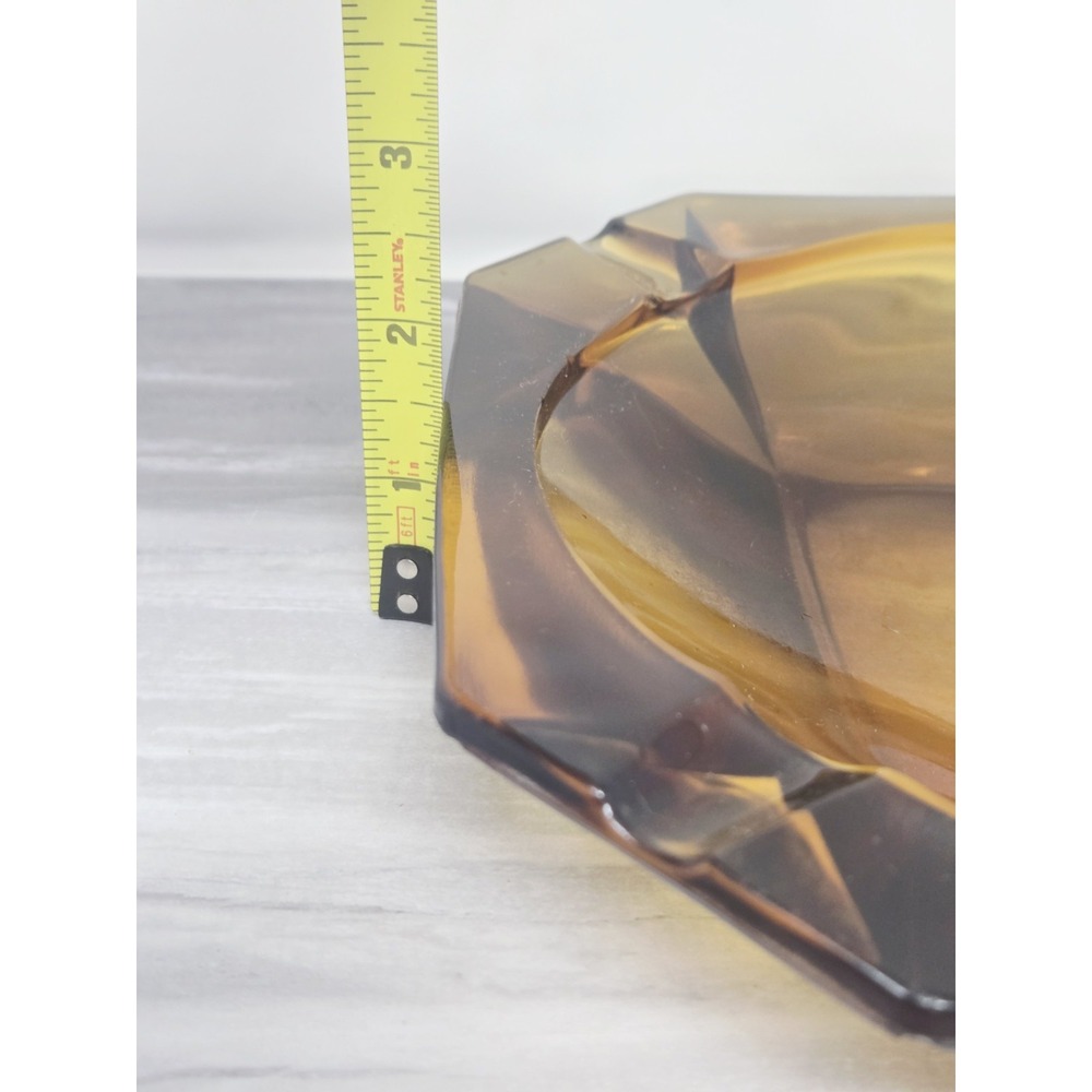 Vintage 8" Amber Glass Octagon Ashtray Arrows - Great Condition! - Picture 9 of 10